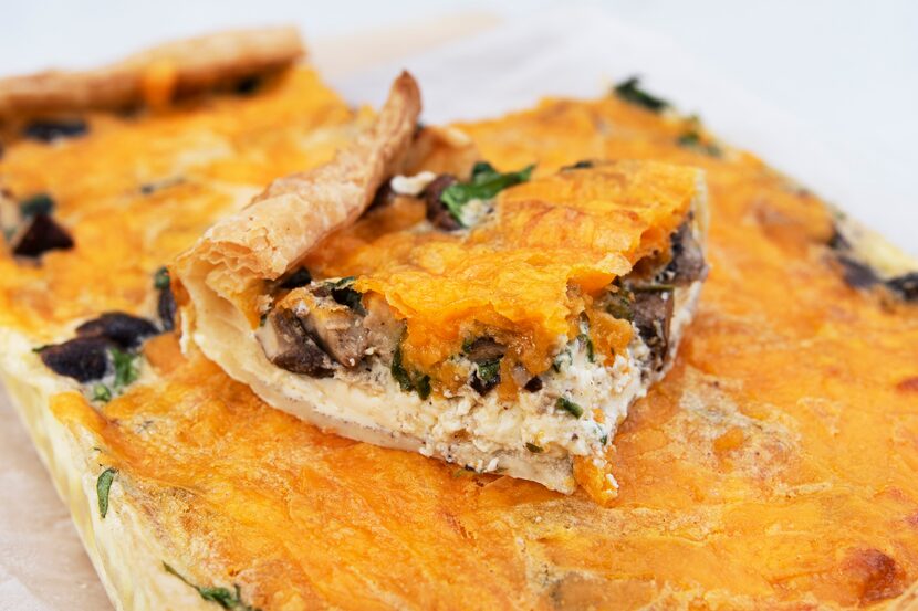 A shiitake and sharp cheddar slab quiche 