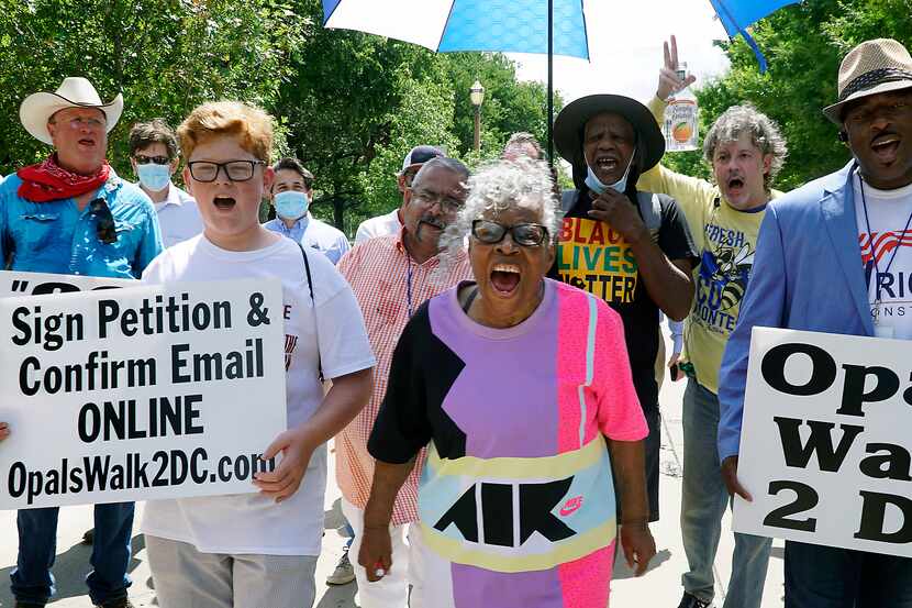 Ninety-three year old activist Opal Lee marches in 2020 as part of her campaign to make...