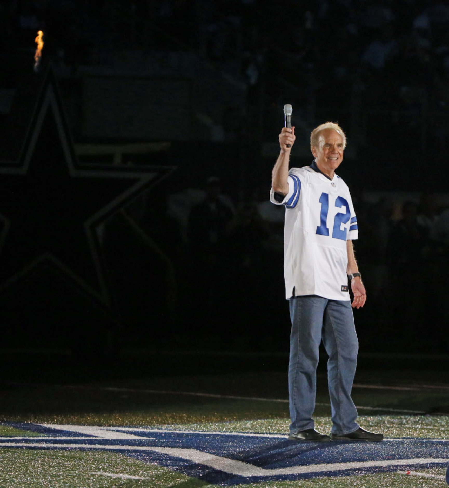 Former Dallas Cowboys great Roger Staubach is pictured during the pre-game festivities...