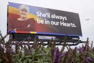 A Southwest Airlines billboard memorializes Colleen Barrett, president emerita of Southwest...