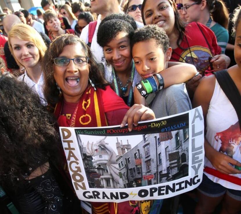 
Fans gathered for the grand opening at the Wizarding World of Harry Potter expansion at...
