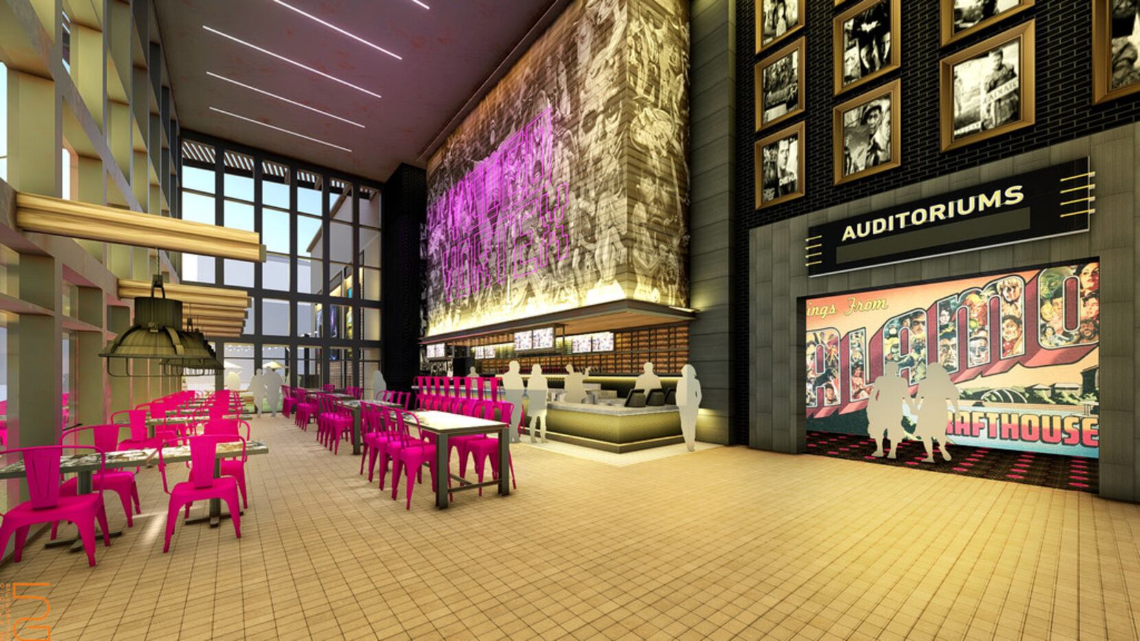 An internal rendering of the upcoming Alamo Drafthouse in Frisco.