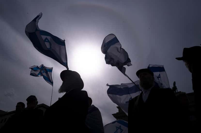 People took part in a demonstration of solidarity with Israel in Berlin on Sunday, April 14,...