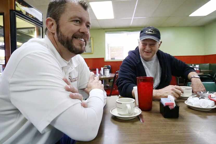At Jake & Dorothy's Cafe, Joe Don Slawson, left, and Tommy Roberson talk about the trial...