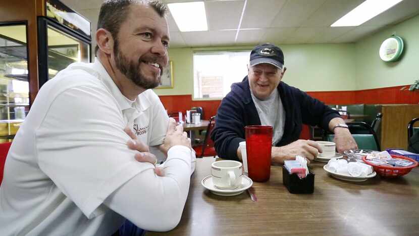 At Jake & Dorothy's Cafe, Joe Don Slawson, left, and Tommy Roberson talk about the trial...