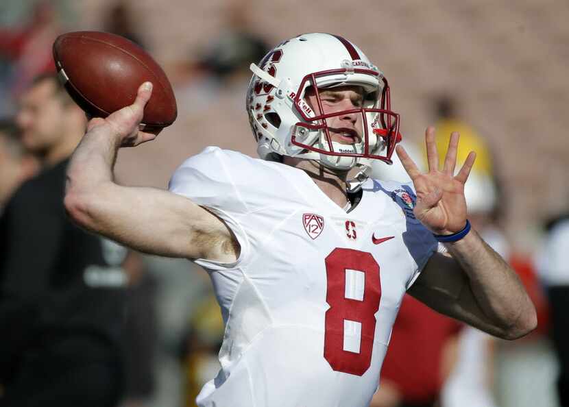 Stanford quarterback Kevin Hogan warms up before the Rose Bowl NCAA college football game...