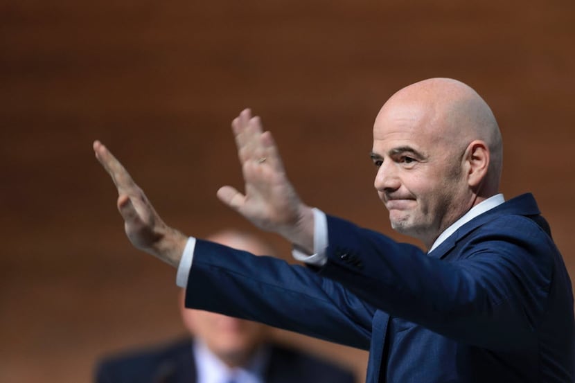 New FIFA president Gianni Infantino reacts after winning the FIFA presidential election...