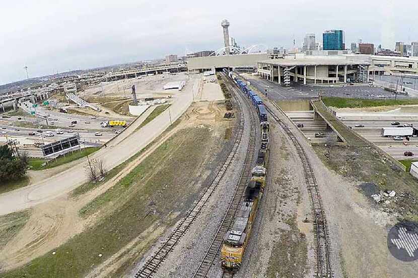 The potential Dallas station for a North Texas-Houston high-speed train could be atop or...