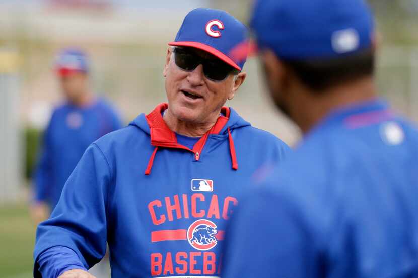 FILE - In this March 1, 2015, file photo, Chicago Cubs manager Joe Maddon talks during a...
