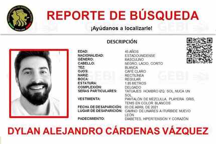 Reporte de búsqueda de las autoridades del supuesto hombre desaparecido en México.