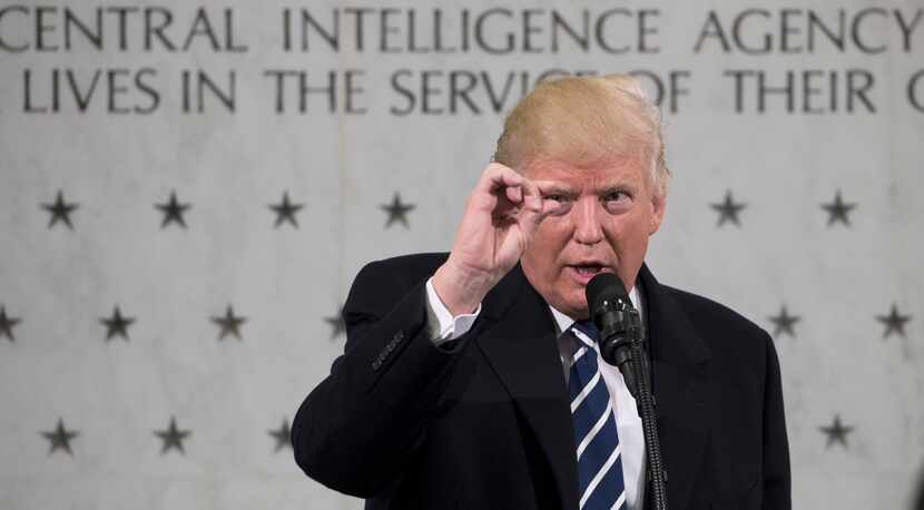President Donald Trump speaks during a visit to the Central Intelligence Agency's...