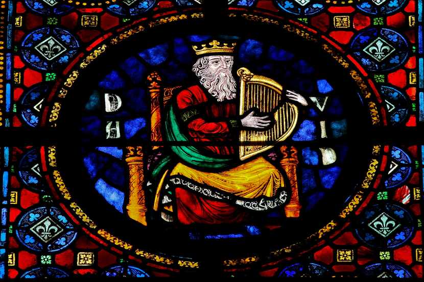 Stained glass window in the Notre Dame church of Dinant, Belgium, depicting the Hebrew king...