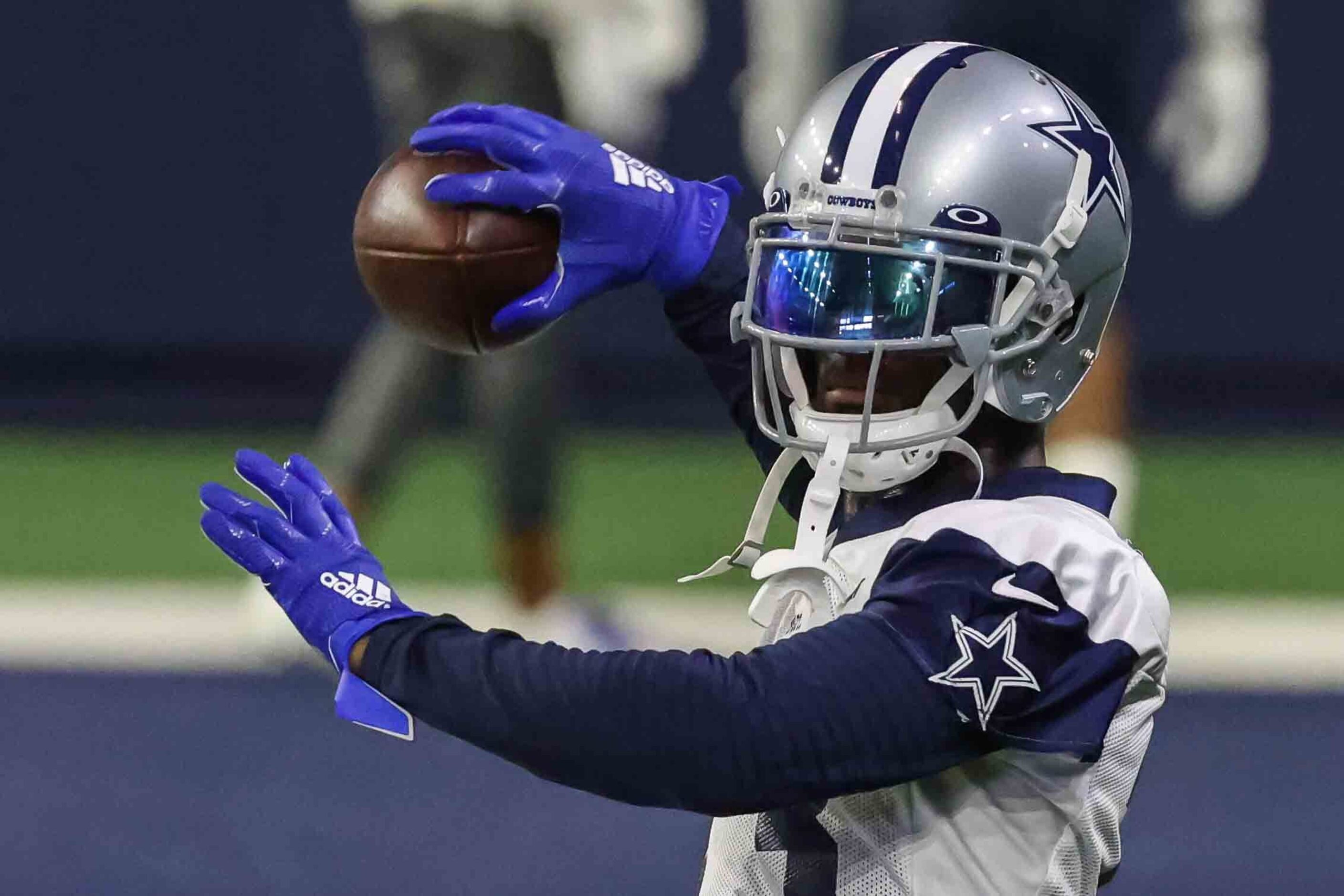 Cowboys' wide receiver 
Michael Gallup #13 during practice at the Ford Center in Frisco on...