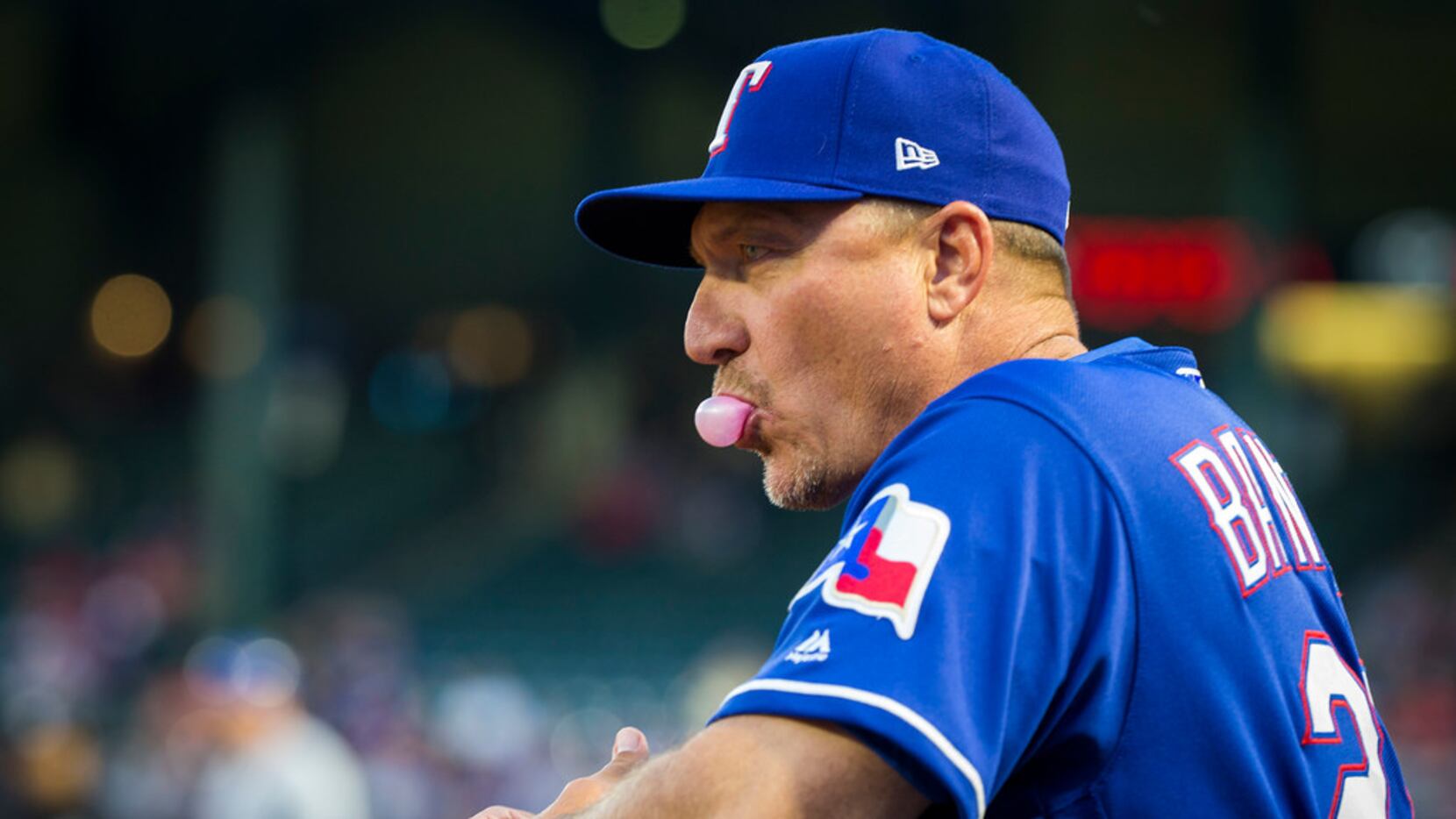 Texas Rangers manager Jeff Banister watches his team face the Toronto Blue Jays during the...