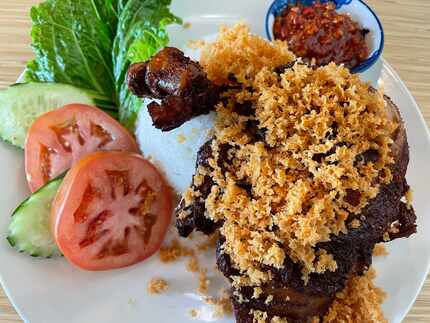 The Indonesian fried chicken at Koi Way in Allen comes with sambal and jasmine rice.