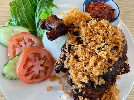 The Indonesian fried chicken at Koi Way in Allen comes with sambal and jasmine rice.