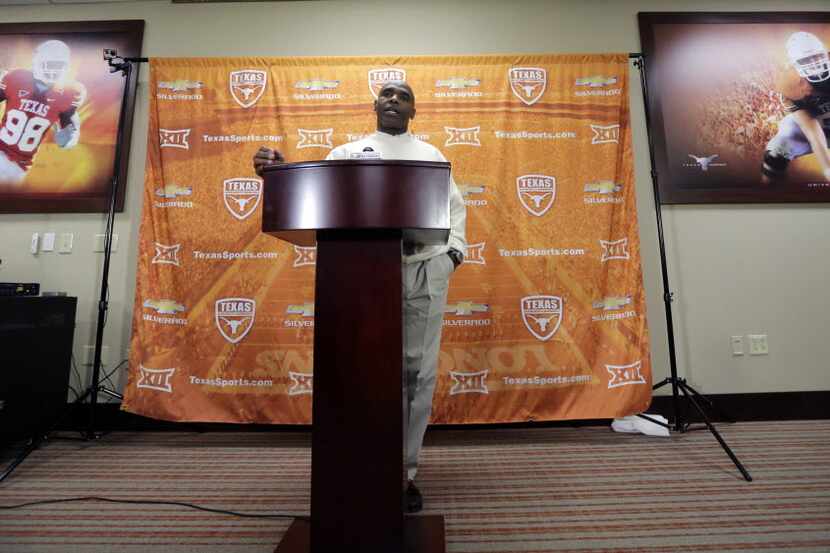 Texas head football coach Charlie Strong talks to the media about his 2015 recruiting class...