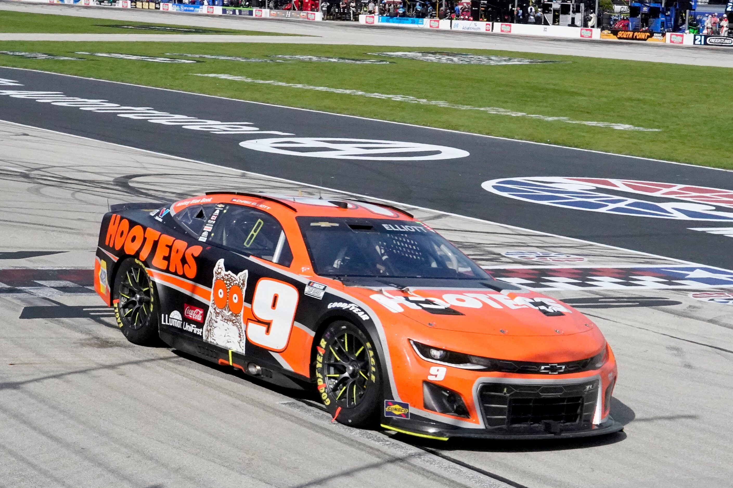 Chase Elliott heads down the front stretch during a NASCAR Cup Series auto race at Texas...