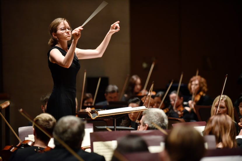 Katharina Wincor conducts the Dallas Symphony Orchestra during her debut at the Meyerson...
