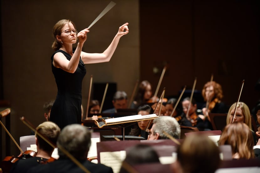 Katharina Wincor conducts the Dallas Symphony Orchestra during her debut at the Meyerson...