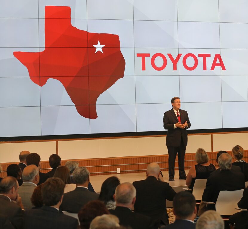 Toyota CEO Jim Lentz talks with the crowd at the grand opening ceremony of the Toyota...