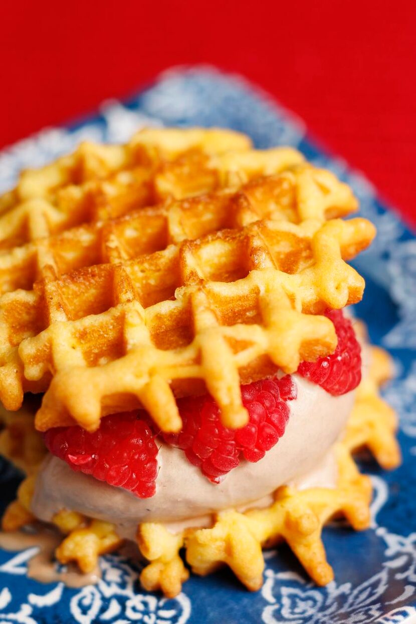 Waffle Ice Cream sandwich: credit Plate: Pier One Imports: Photographed at Tina Danze's home...