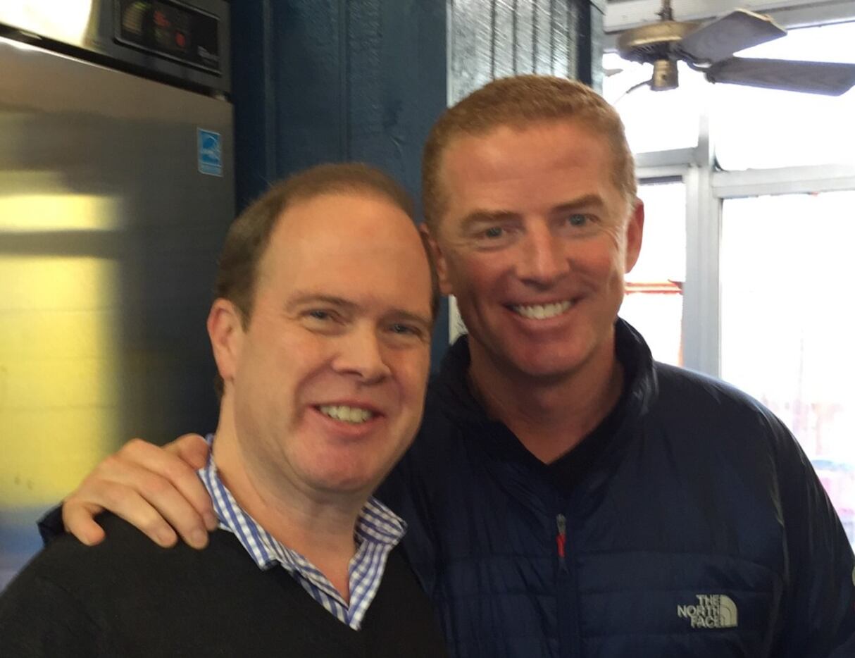 Alan Peppard and Dallas Cowboys head coach Jason Garrett at Burger House on Hillcrest.