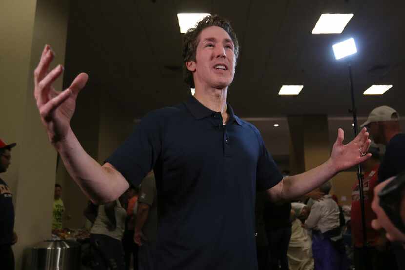 Pastor Joel Osteen gives an interview at his Lakewood Church in Houston on Aug. 2. Osteen...