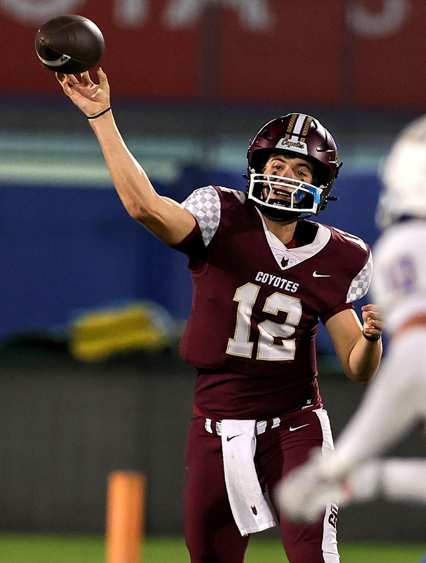 Frisco Heritage quarterback Joshua Greek looks to make a pass against Frisco during the...