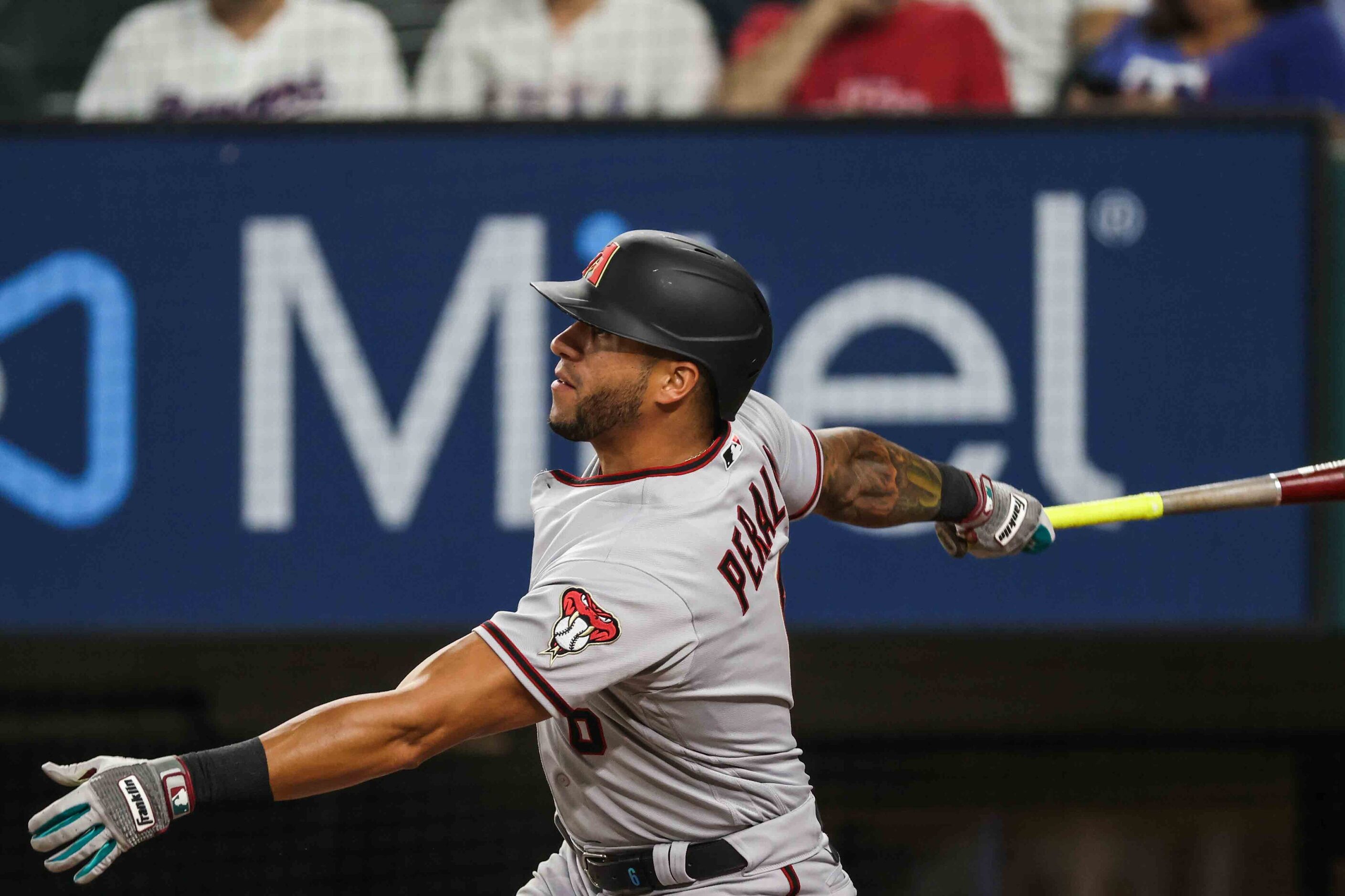 David Peralta (6) hit a homerun during Arizona Diamondbacks at Texas Rangers game at the...