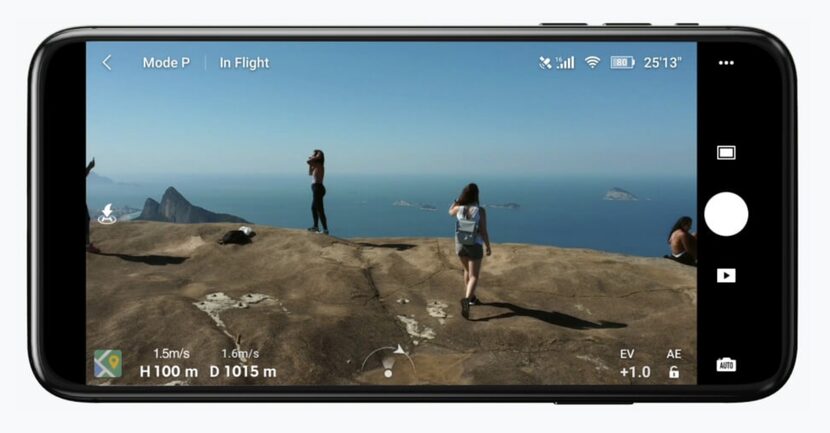 The screen of the DJI Fly app that controls the Mavic Mini.