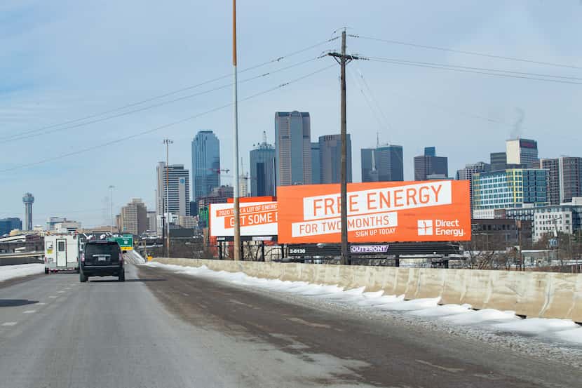 Downtown Dallas seen from I-30 on Tuesday, Feb. 16, 2021.