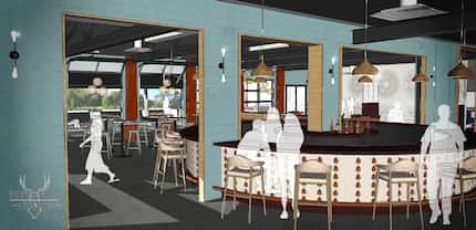 An artist's rendering of the interior of Punch Bowl Social in Fort Worth.