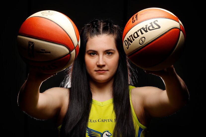 Dallas Wings basketball player Megan Gustafson poses for a photo during media day at College...