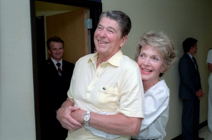 
President Reagan and Nancy Reagan together in Bethesda Naval Hospital in September 1985.
