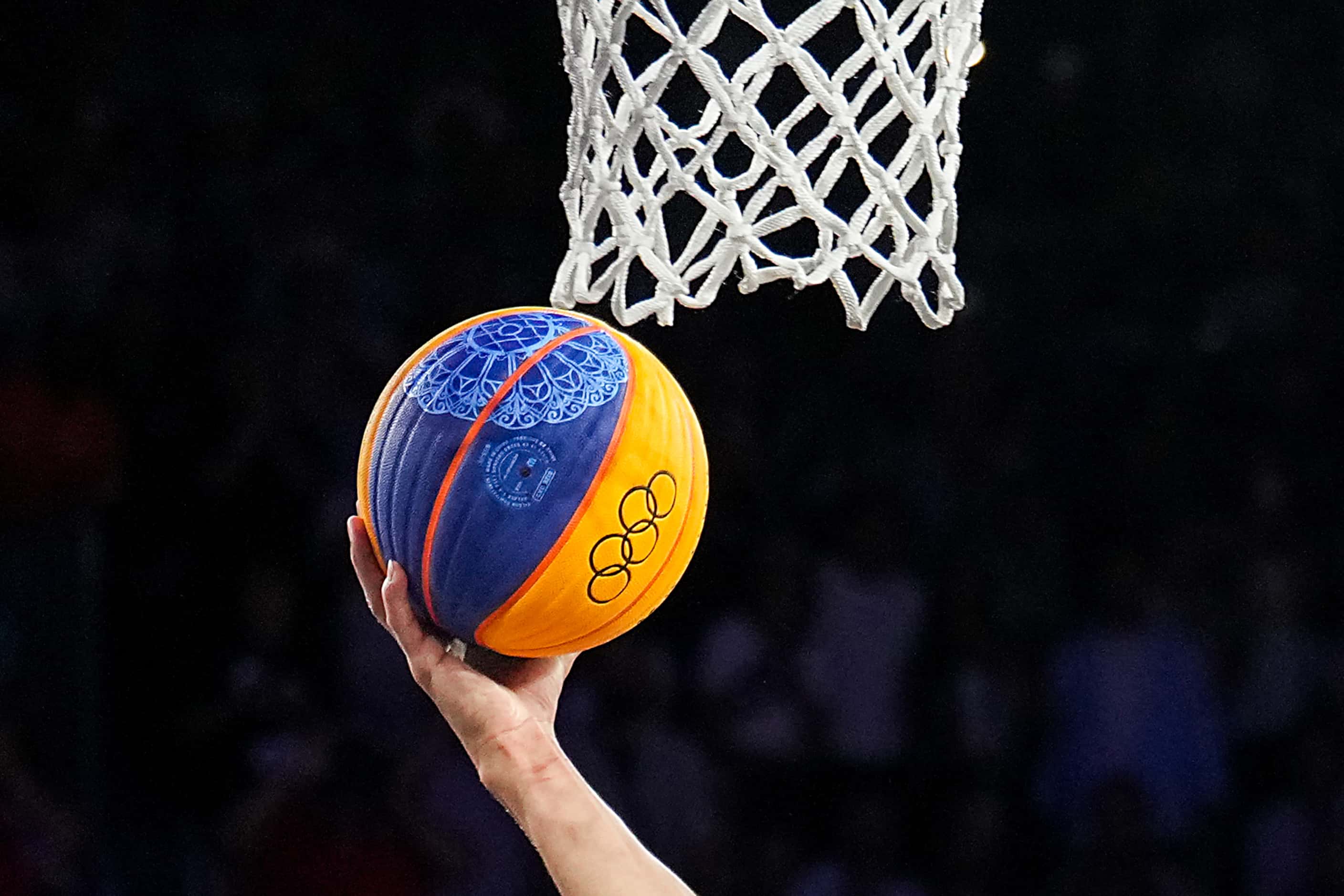 Worthy de Jong of the Netherlands goes for a layup during the men’s 3x3 basketball gold...