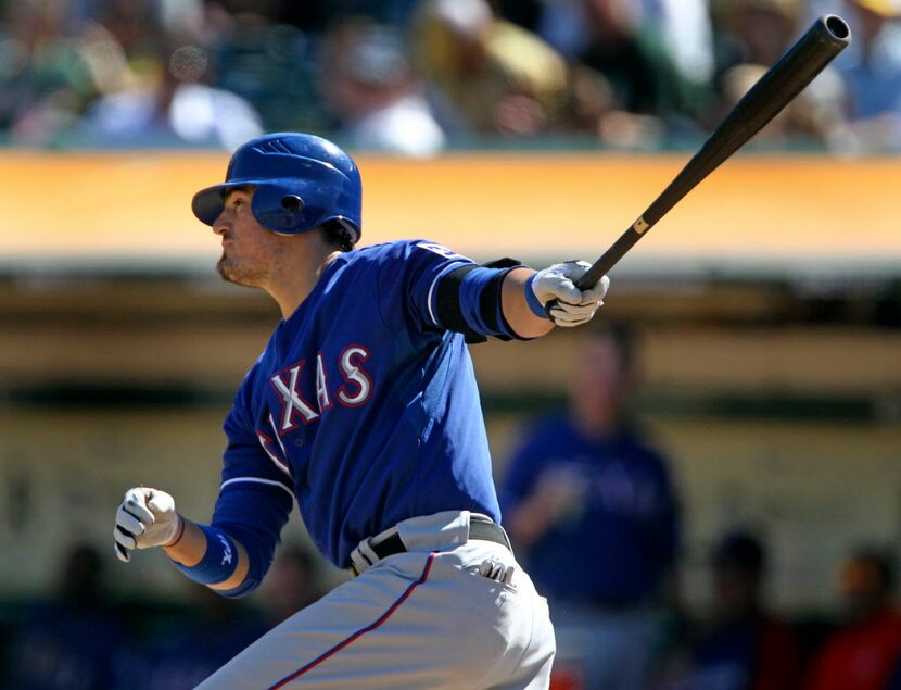 Texas 1B Jorge Cantu in action during the Texas Rangers vs. the Oakland Athletics major...