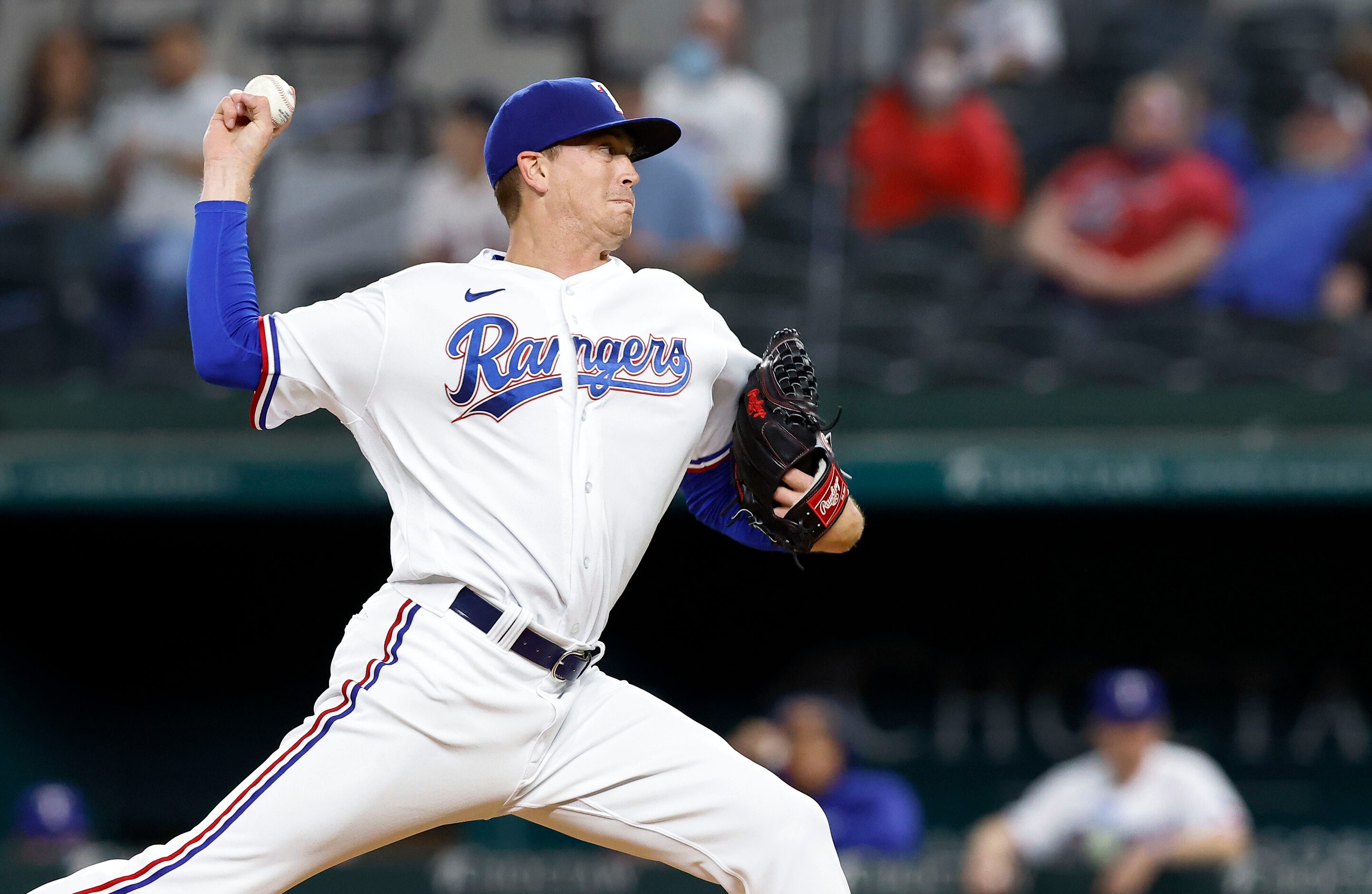 Texas Rangers starting pitcher Kyle Gibson (44) throws against the Boston Red Sox during the...