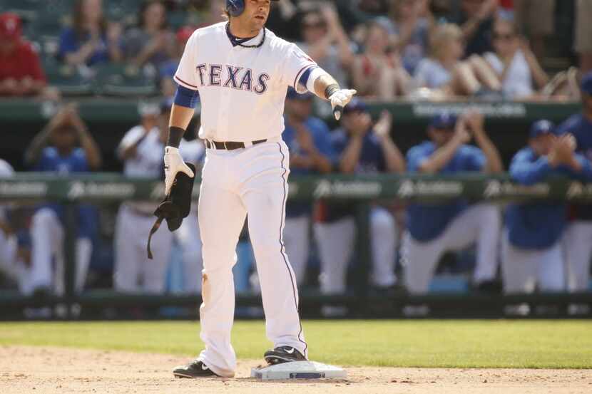 Texas first baseman Mitch Moreland is pictured during the Texas Rangers' 6-2 win over the...