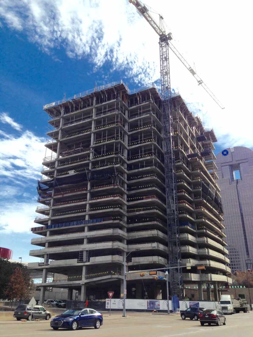 The 25-story 1900 Pearl tower is under construction at Pearl Street and Woodall Rodgers...