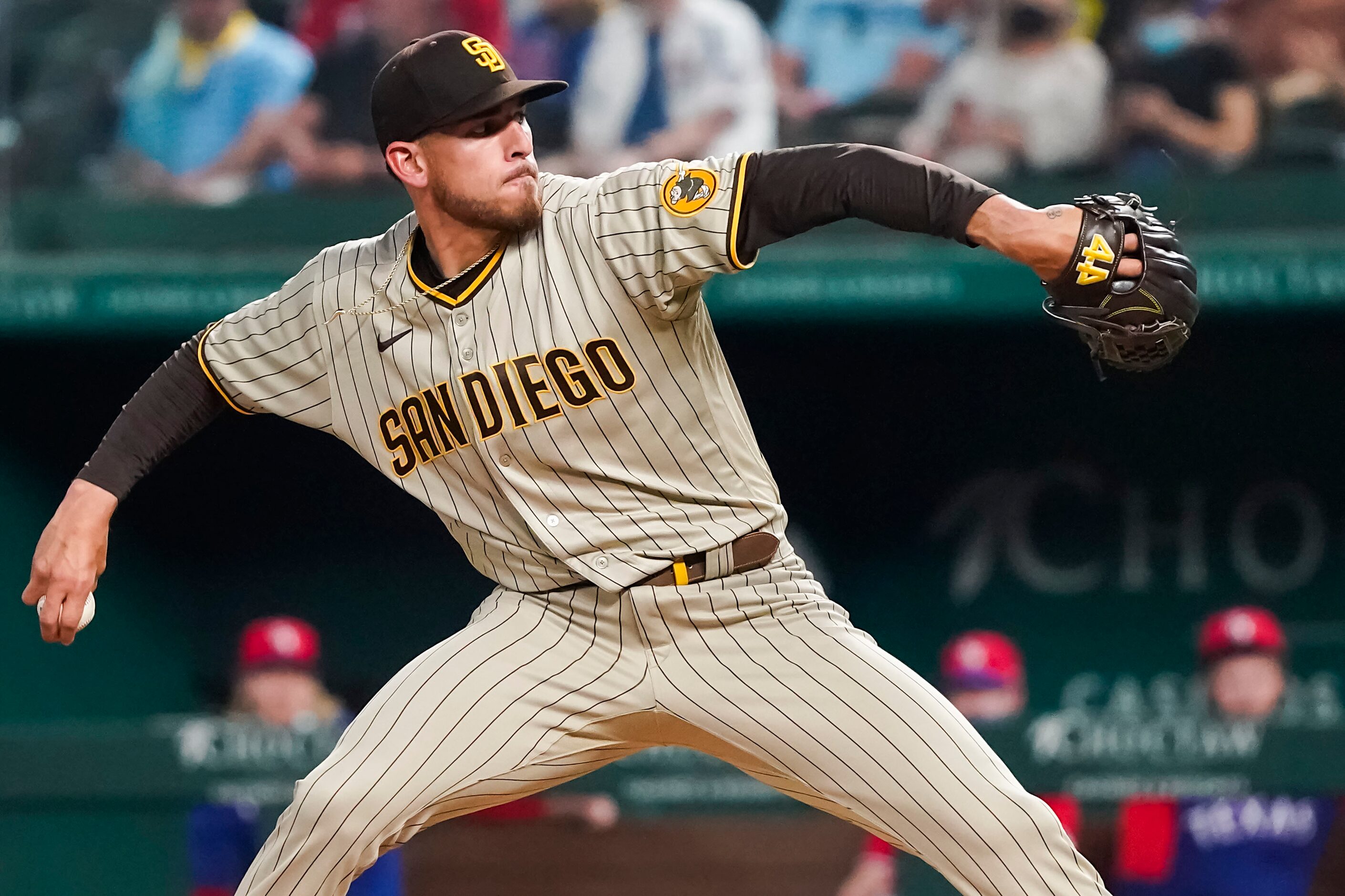 San Diego Padres starting pitcher Joe Musgrove delivers during the fourth inning against the...