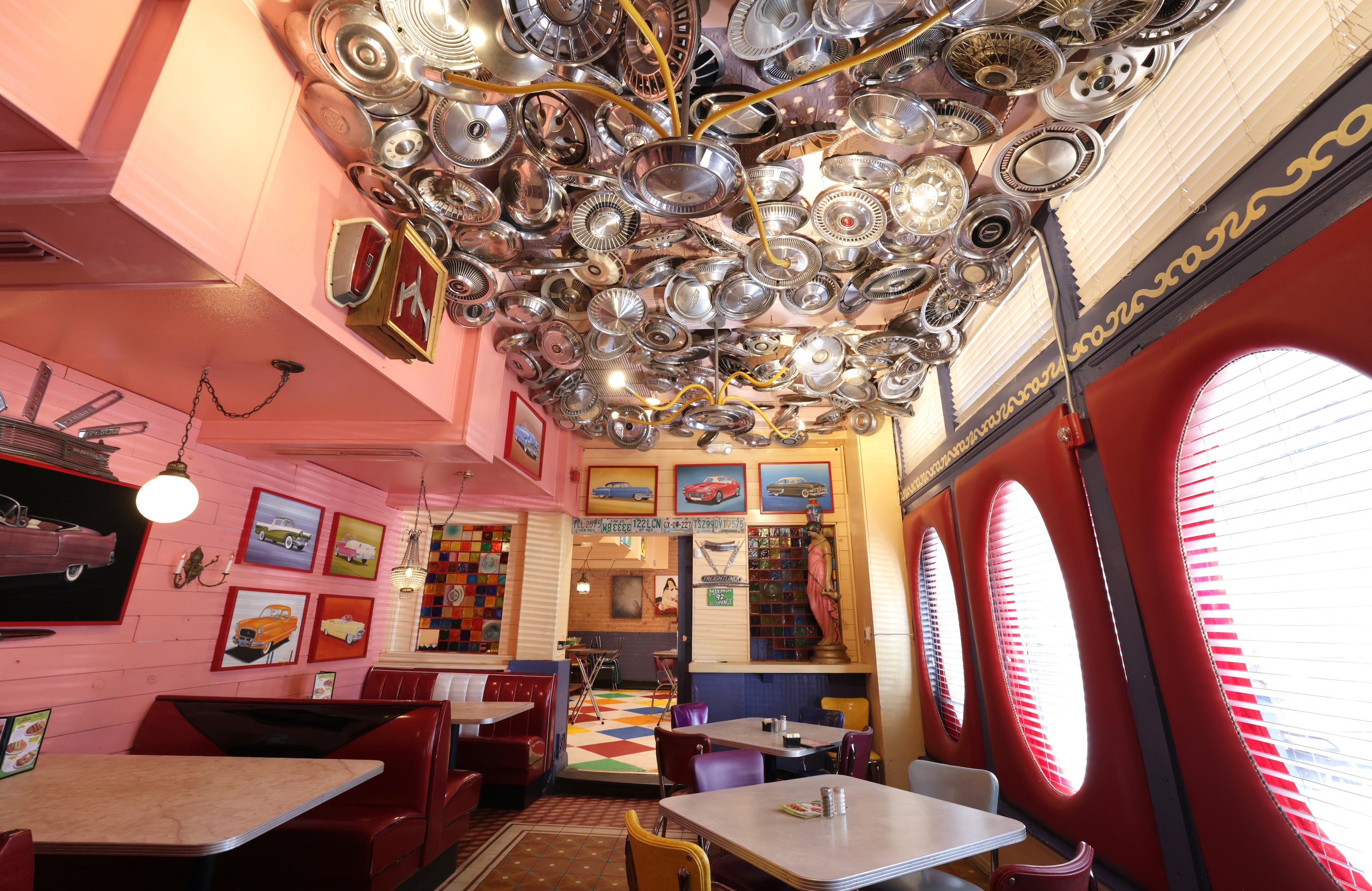 One of the many quirky decorating details is the hubcap room at Chuy's in Dallas, TX, on Aug...