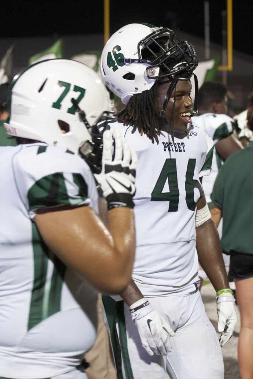 Mesquite Poteet's Malik Jefferson (46) on the sidelines during a game against Wyile East at...