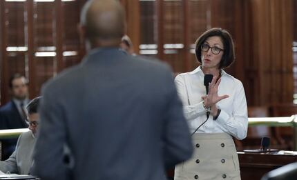 State Sen. Lois Kolkhorst, R-Brenham, spoke to Sen. Borris Miles, D-Houston, during debate...