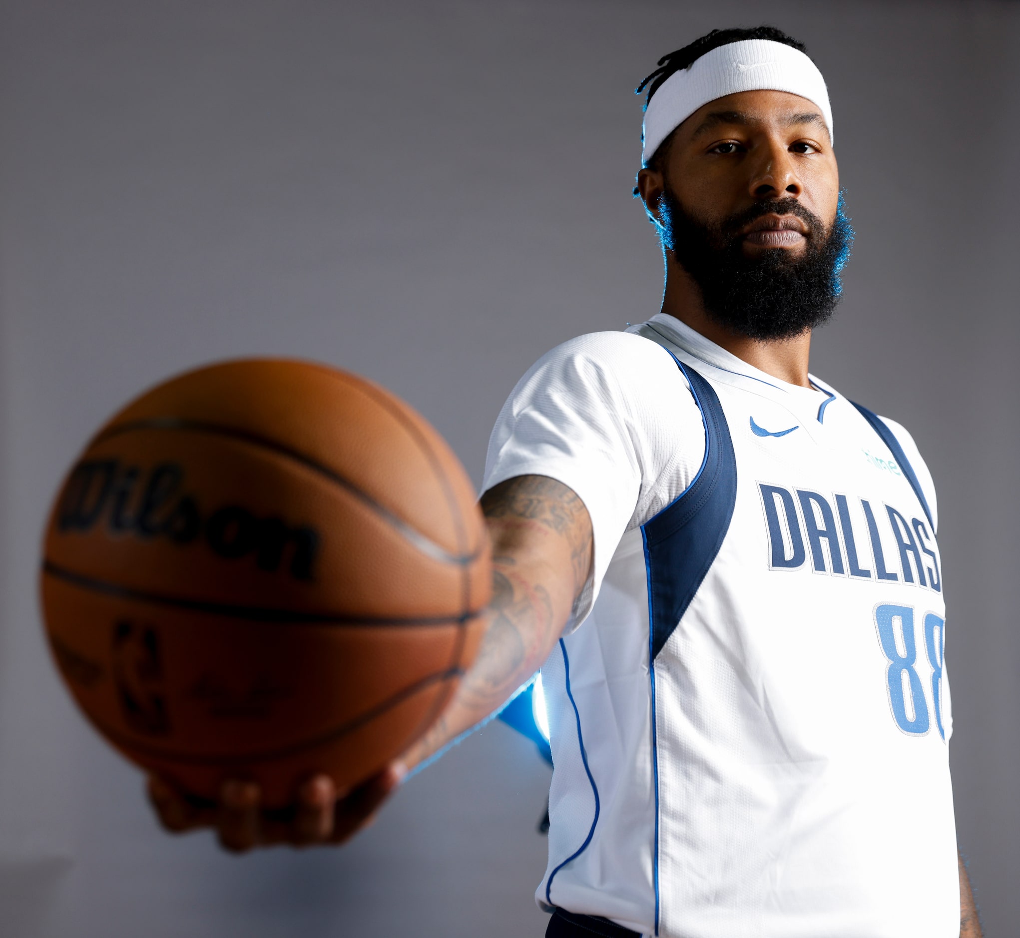 Dallas Mavericks’ Maxi Kleber poses for a photo during the media day on Friday, Sept. 29,...