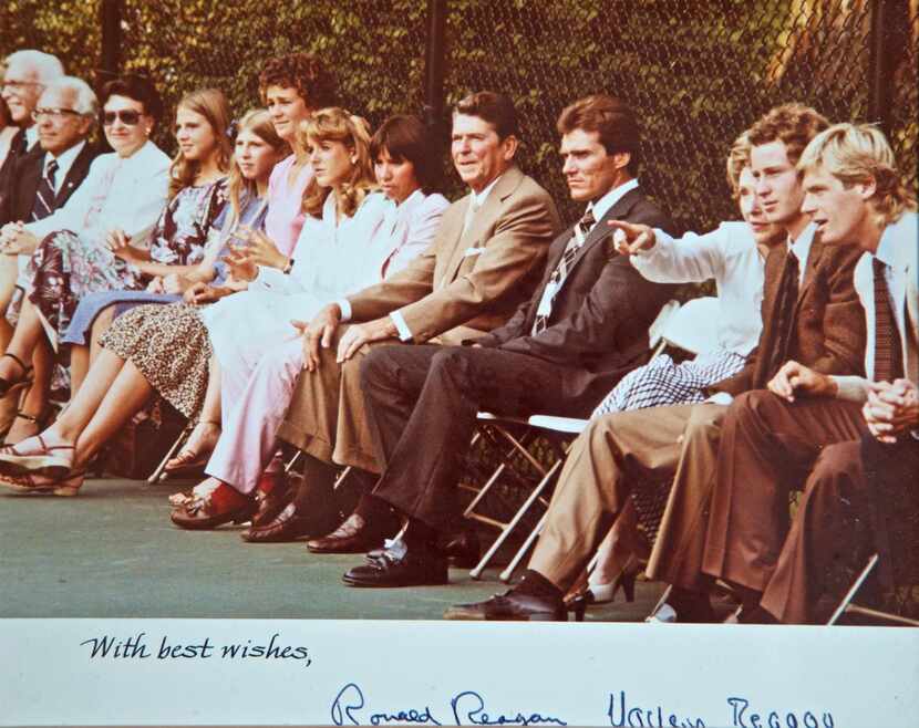 
An old photo shows Nancy Jeffett (third from left) attending a tennis match with President...