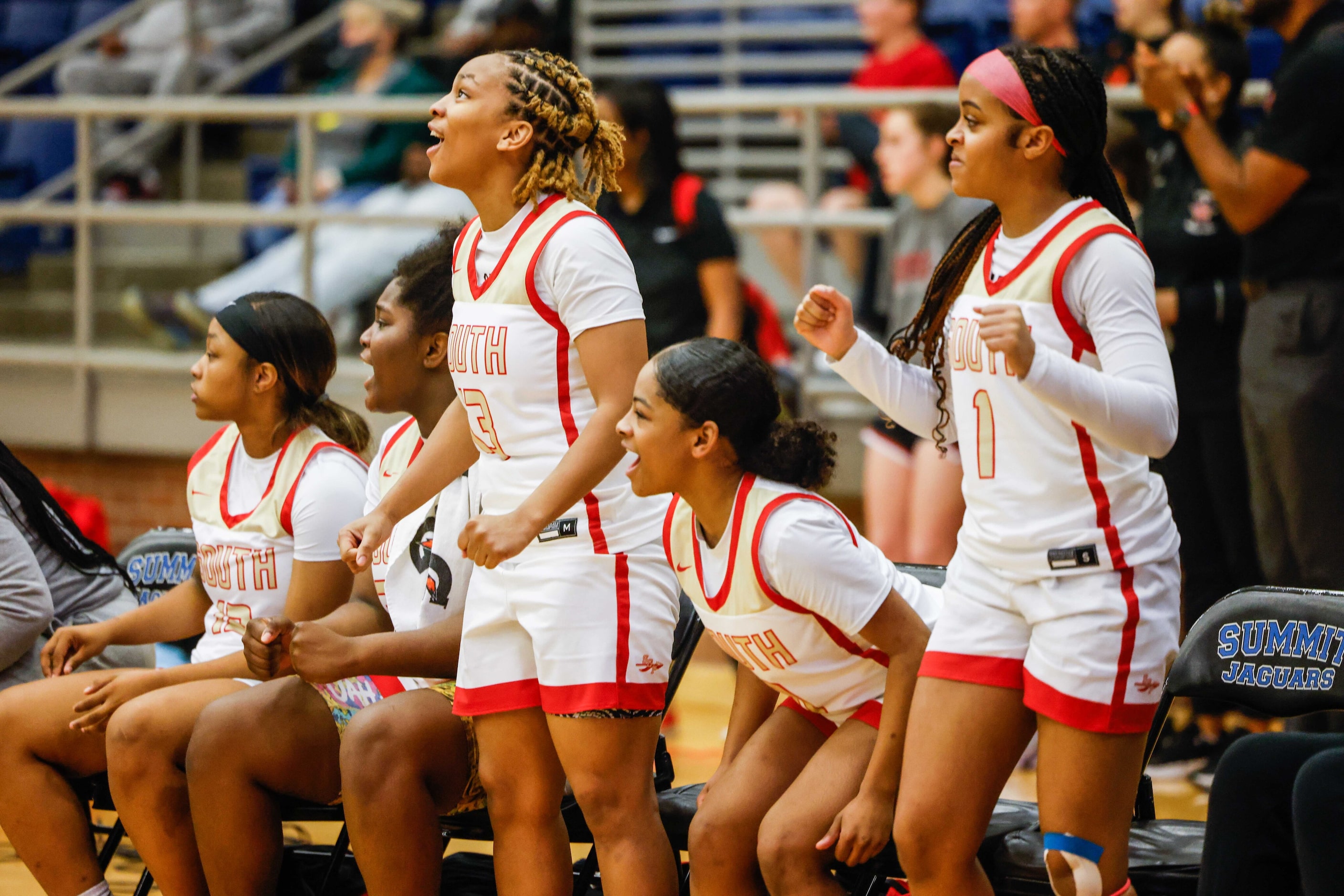 South Grand Prairie celebrates against Denton Braswell during the third-round game at ...