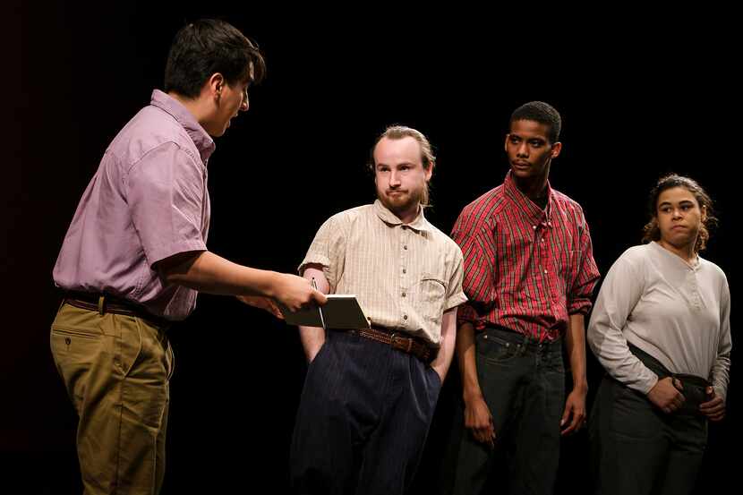 From left, Edwin Aguilar portrays Cesar Chavez and David Helms, Elliot Sims and Jenna...