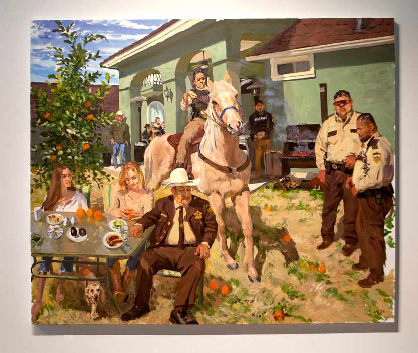 Liu Xiaodong, "Tom, his Family, and his Friends, 2020; oil on canvas at the exhibition "Liu...