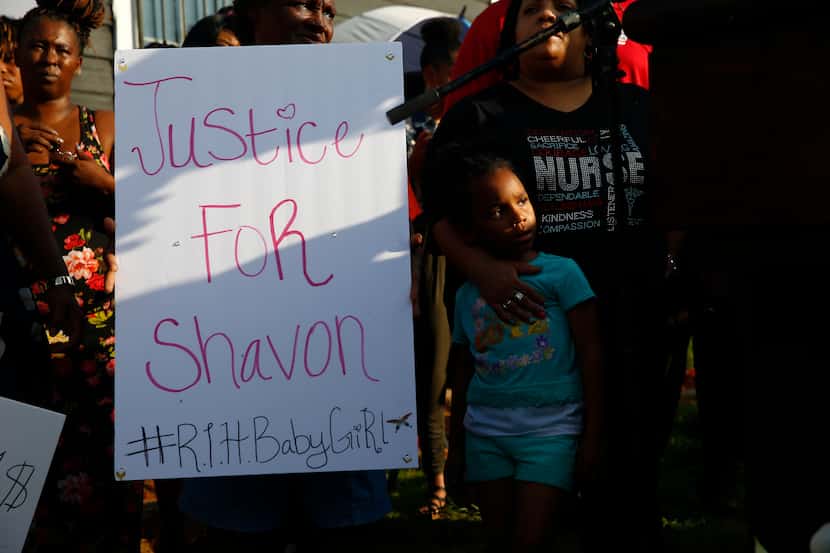 A vigil for Shavon Randle, who was killed and left in an abandoned home in Dallas two days...